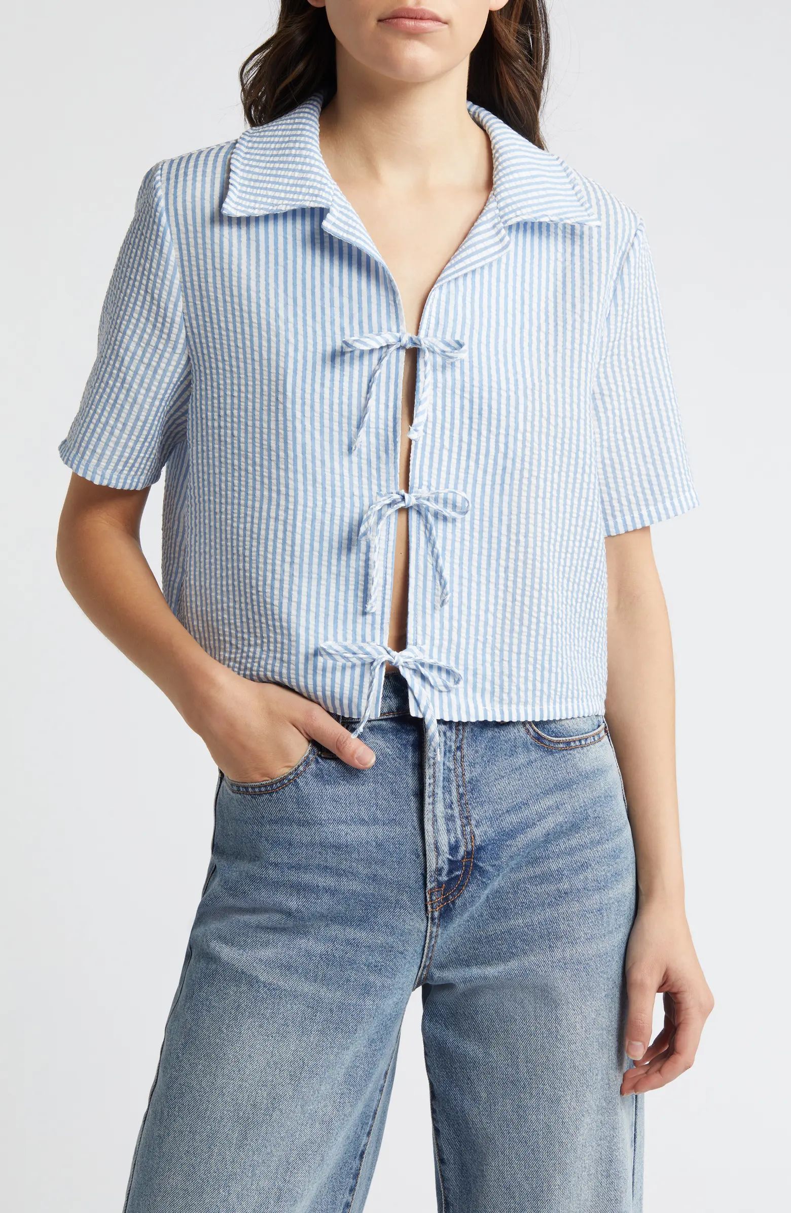 Luna Tie Front Crop Shirt | Nordstrom