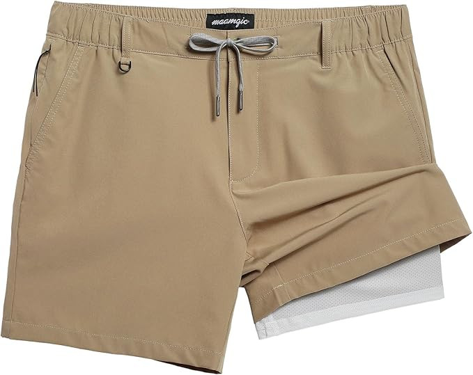 maamgic Mens Casual Shorts with Compression Liner 5/7 Inch Classic Fit Khaki Shorts | Amazon (US)