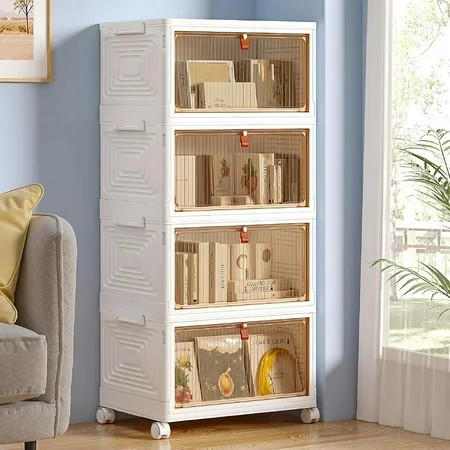 4 Tier Storage Bins with Lid, Stackable Storage Boxes with Magnetic Doors & Wheels, Foldable Storage Containers, 23 QT Closet Organizers and Storage for Living Room, Office, Dorm | Walmart (US)