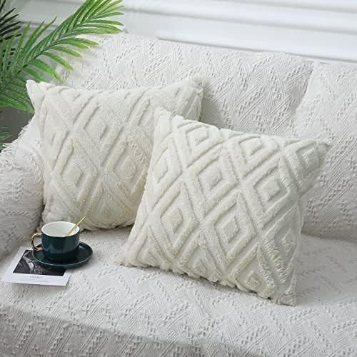 Pallene Soft Decorative Throw Pillow Covers 18x18 Inch, Plush Short Faux Fur Diamond Pattern Couch P | Amazon (US)