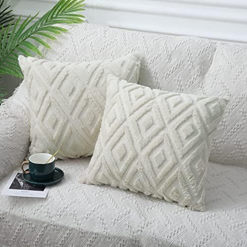 Pallene Soft Decorative Throw Pillow Covers 18x18 Inch, Plush Short Faux Fur Diamond Pattern Couch P | Amazon (US)