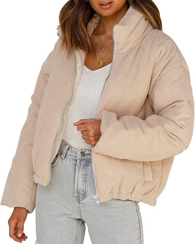 AUTOMET Women's Winter Coats Corduroy Puffer Jacket Oversized Cropped Short Down Long Sleeve Ligh... | Amazon (US)