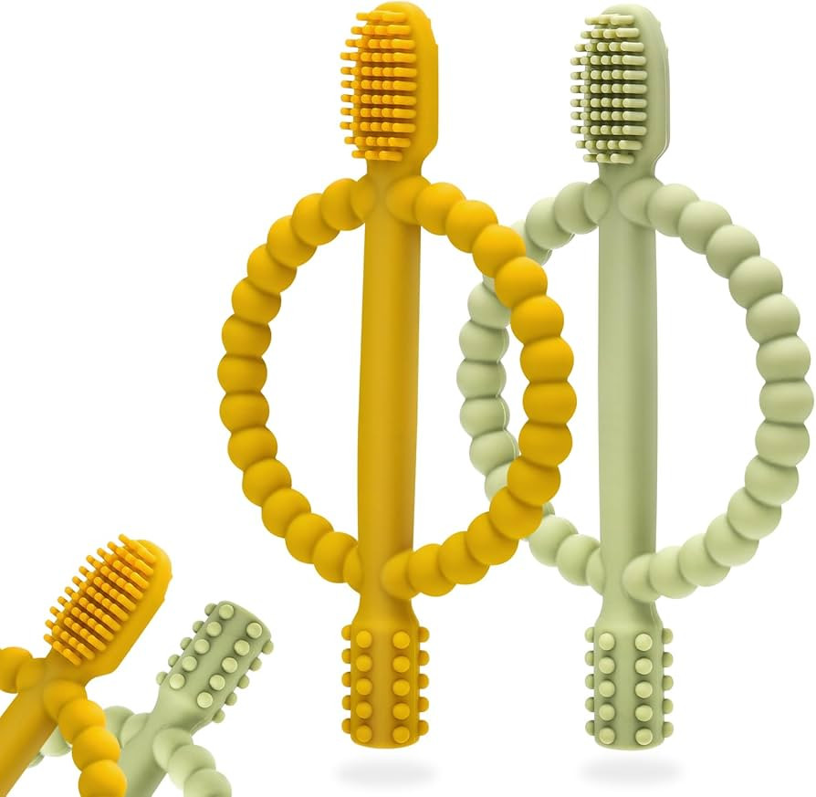 Baby Teething Toys with Easy-Hold Handle, Silicone Infant Toothbrush, Textured On Both Sides Help... | Amazon (US)