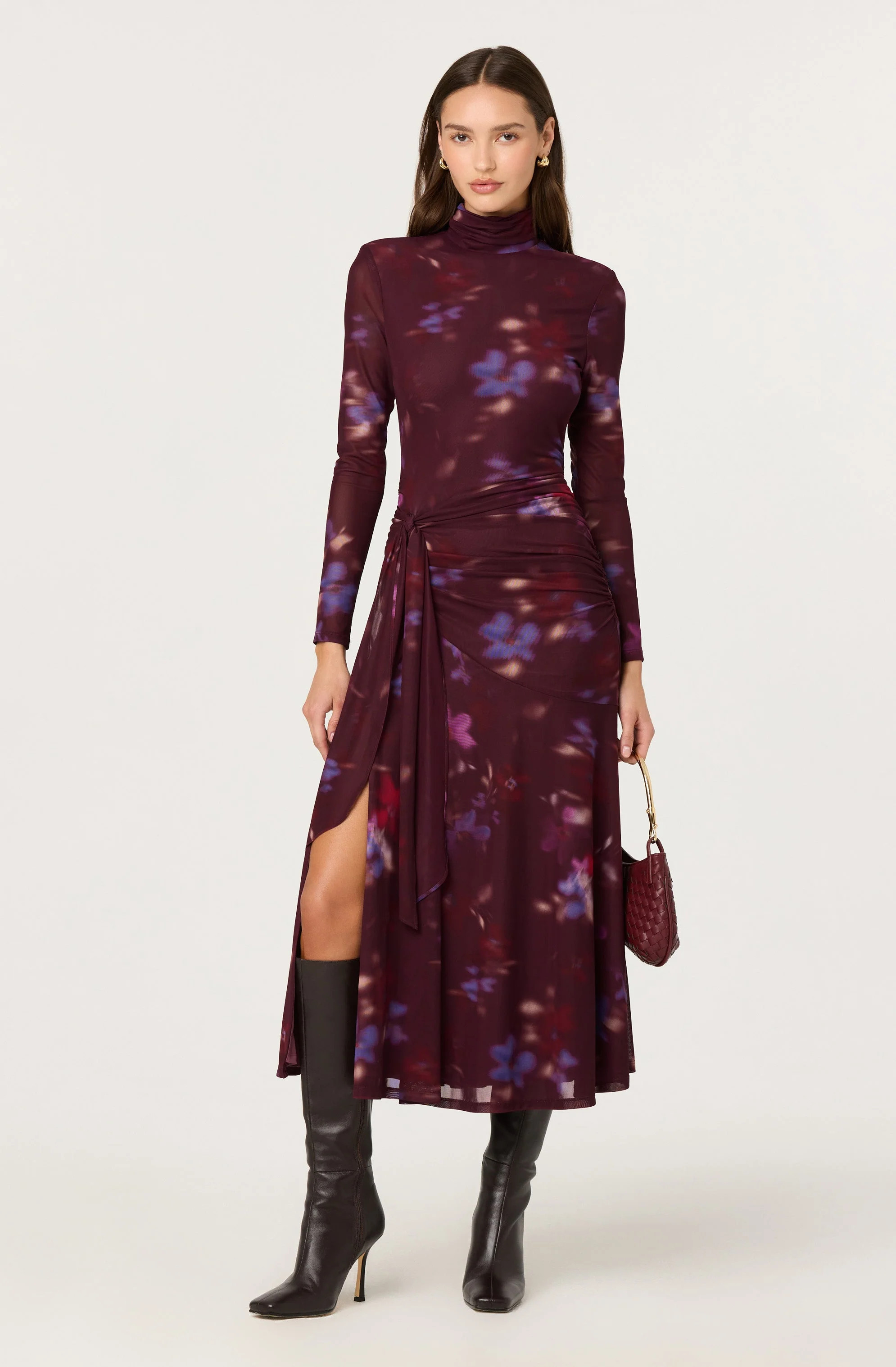Aubriella Floral Mesh Midi Dress - Dark plum multi / XS | ASTR The Label (US)
