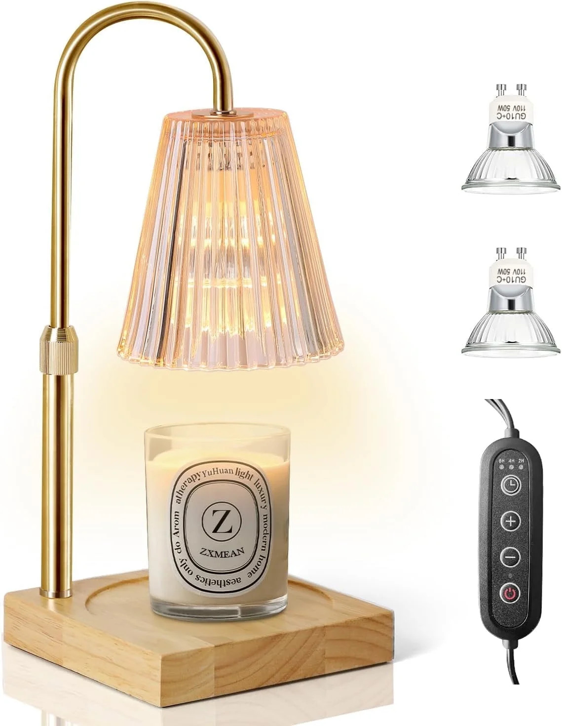 UU&T Candle Warmer Lamp with Dimmer, Electric Candle Warmer for Jar Candles, Bedroom Home Decor, 2H/4H/8H Timer Adjustable Height with 2 Bulbs, Amber | Walmart (US)