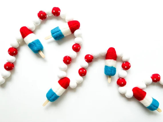 Rocket Pop Patriotic w/ Red Balls Felt Ball Garland, Bunting, Banner - READY TO SHIP! | Etsy (US)