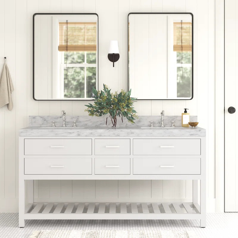 Carrie 60'' Double Bathroom Vanity with Carrara Marble Top | Wayfair North America