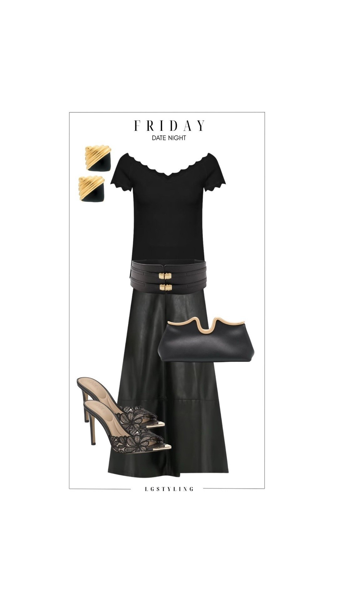 FRIDAY – Date Night
A modern date-night look built on sleek contrasts. A scalloped black top paired with a leather skirt creates a timeless silhouette, while the corset belt defines the waist and adds a fashion-forward edge. Finished with statement heels and sculptural accessories for an effortlessly sophisticated evening outfit.

Classic black — but make it interesting.

#LTKDateNight #AllBlackOutfit #LeatherSkirt #ChicEveningStyle #ModernStyle #StatementAccessories #NightOutStyle #LTKStyle #ElegantStyle #LTKFashion

 

#LTKgrwm #LTKootd