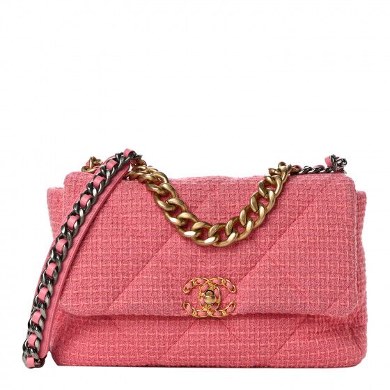 CHANEL Metallic Tweed Quilted Large Chanel 19 Flap Pink | Fashionphile