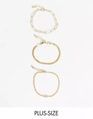 DesignB London Curve Exclusive bracelet multipack x 3 with fine and chunky chain in gold | ASOS (Global)