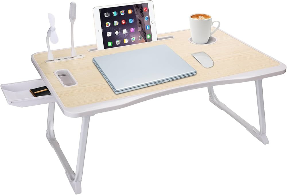 Laptop Bed Table, Laptop Desk for Bed, Foldable Laptop Bed Desk with USB Charge Port, Handle, Desktop Card Slot, Cup Slot, Side Drawer, Laptop Table Portable Notebook Stand for Eating Reading Working | Amazon (US)