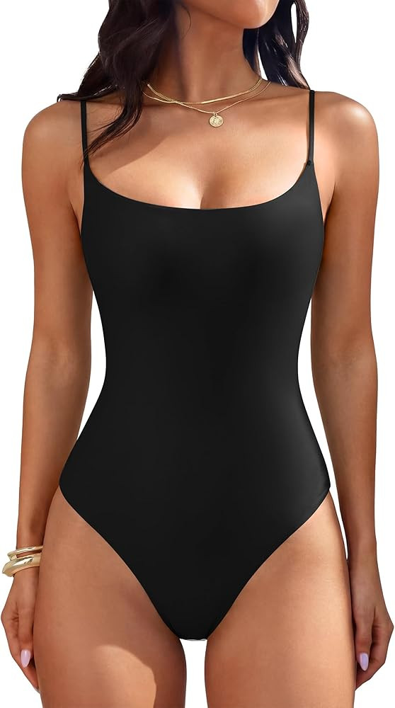 ANRABESS Women Square Neck Spaghetti Straps Bodysuits Double Lined Sleeveless Backless Cami Body ... | Amazon (US)