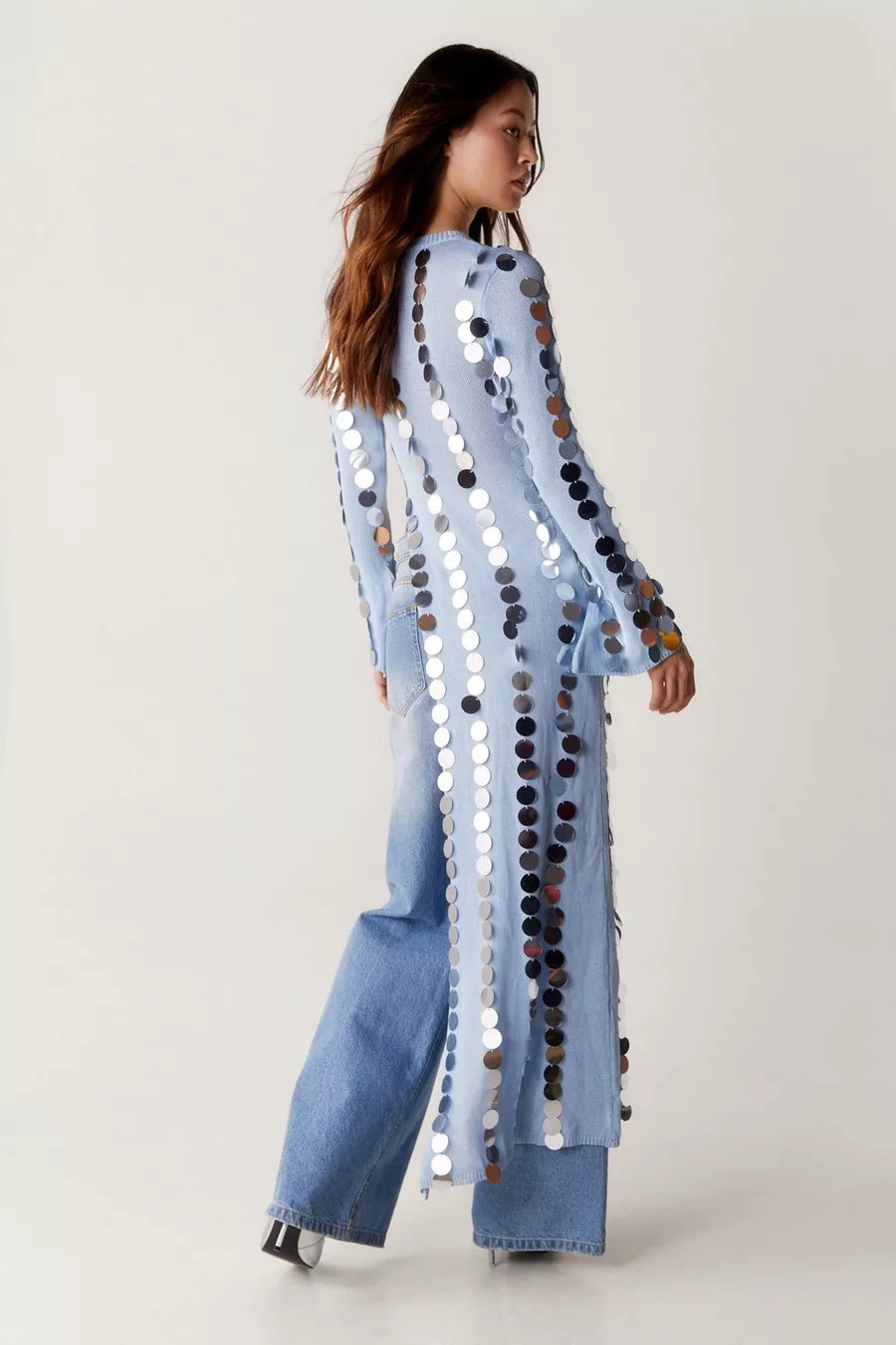 Disc Sequin Split Sheer Knit Maxi Top | Nasty Gal US