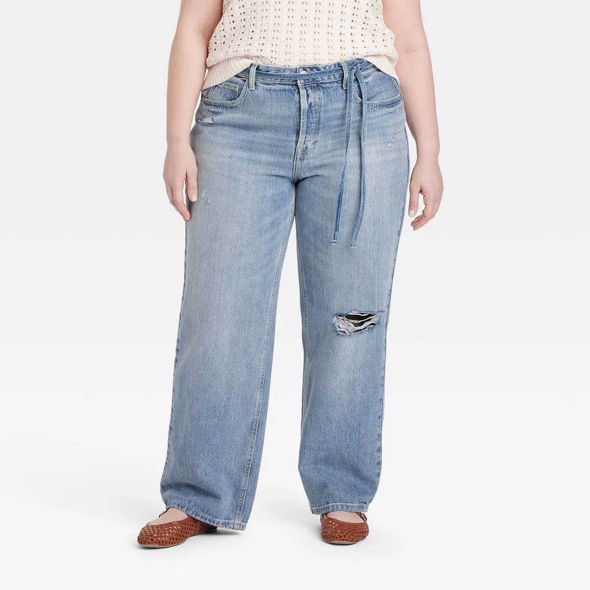 Women's Mid-Rise Drawstring Baggy Jeans - Universal Thread™ Medium Wash 17: Relaxed Fit, Straig... | Target