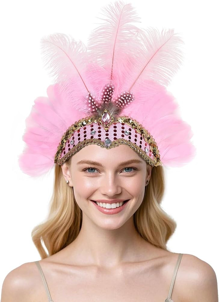 Women's Carnival Feather Headpieces Sequin Headdress for Wedding Masquerade Party Cosplay Feather... | Amazon (US)