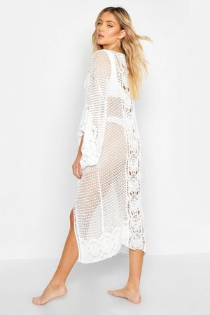 Crochet Maxi Beach Kimono | Boohoo.com (US & CA)