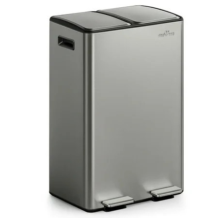 mVm 16 Gal Dual Compartment Trash Can, Stainless Steel Trash Can with Recycling Bin for Kitchen Home Office (Gray) | Walmart (US)