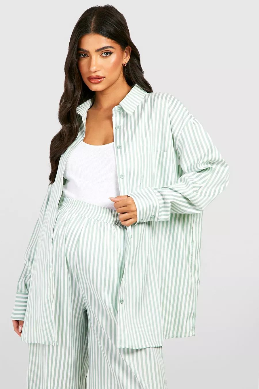 Maternity Stripe Oversized Shirt | Boohoo.com (US & CA)