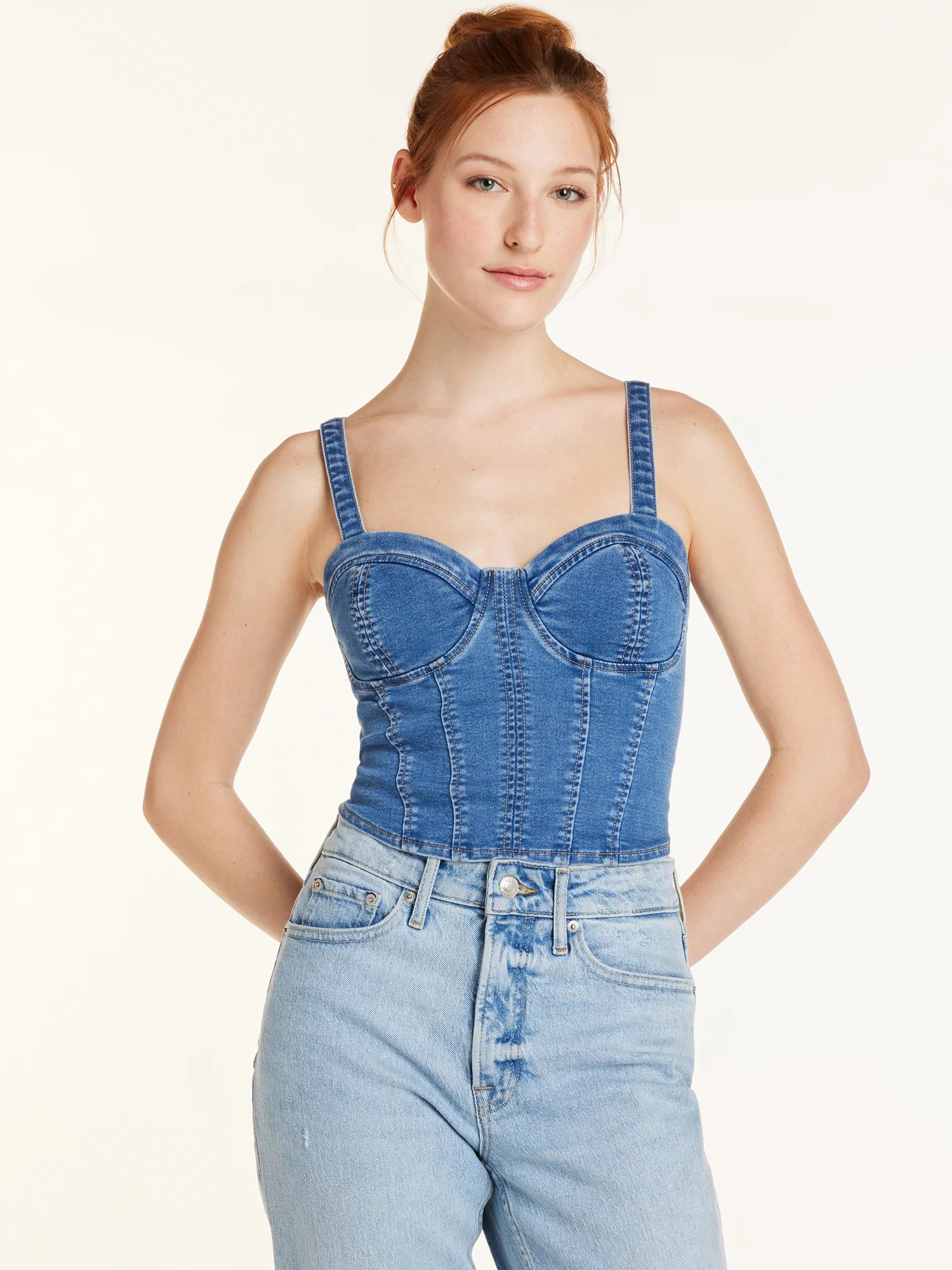 No Boundaries Juniors’ Denim Corset Top, Sizes XS-XXXL | Walmart (US)