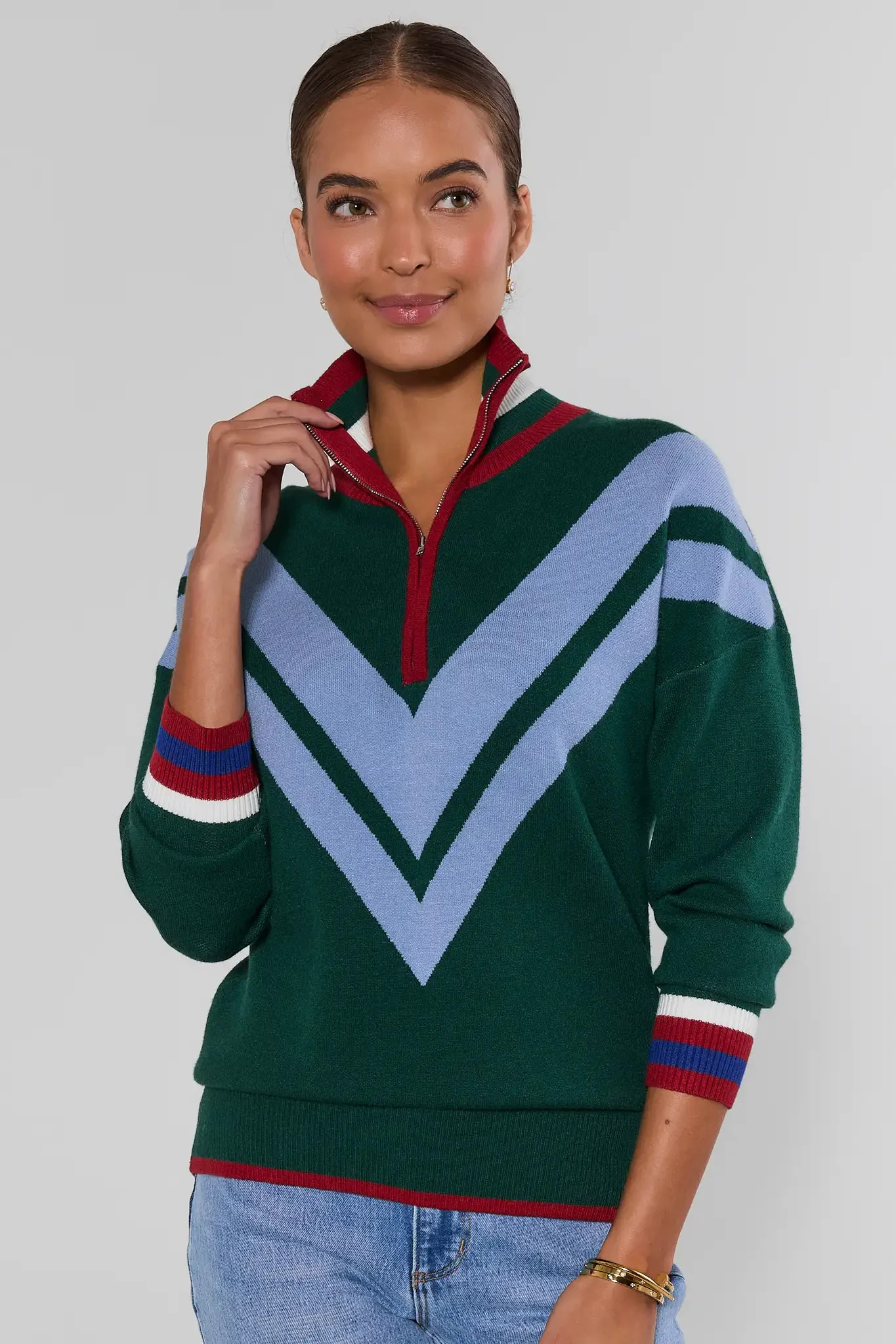 Collin Green Knit Zip Up Sweater | Avara