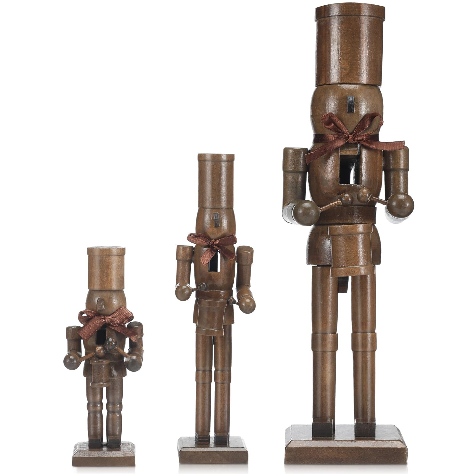 3 Pcs of Nutcracker Ornament, Brown with Brown Ribbon, Wood, 30cm 20cm 10cm, Christmas Decor, Chr... | Amazon (US)