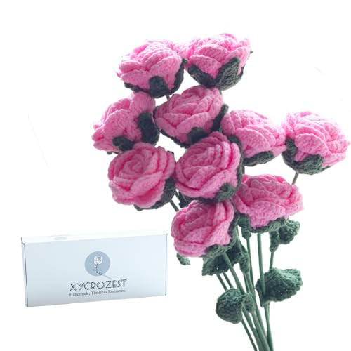XYCroZest Crochet Roses, Crochet Flowers, Handmade DIY Crochet Flowers Bouquet for Home Decor, Weddings, Birthdays, Patries, Gift for Her, Lover, Girl Friend, Family, Friends (10pcs,Retro Pink) | Amazon (US)