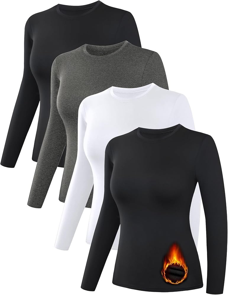 4 Pack Women’s Thermal Shirts, Women Fleece Lined Compression Long Sleeve Base Layer Tops for W... | Amazon (US)