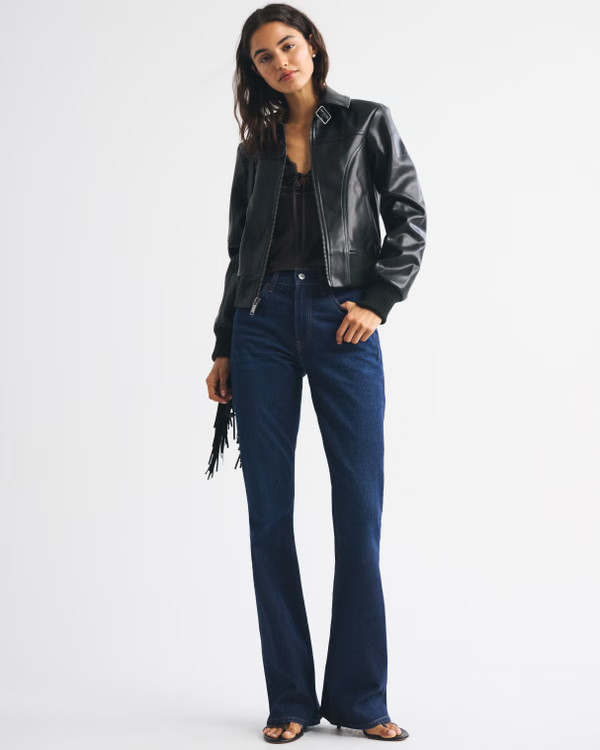 Vegan Leather Shrunken Bomber Jacket | Abercrombie & Fitch (US)