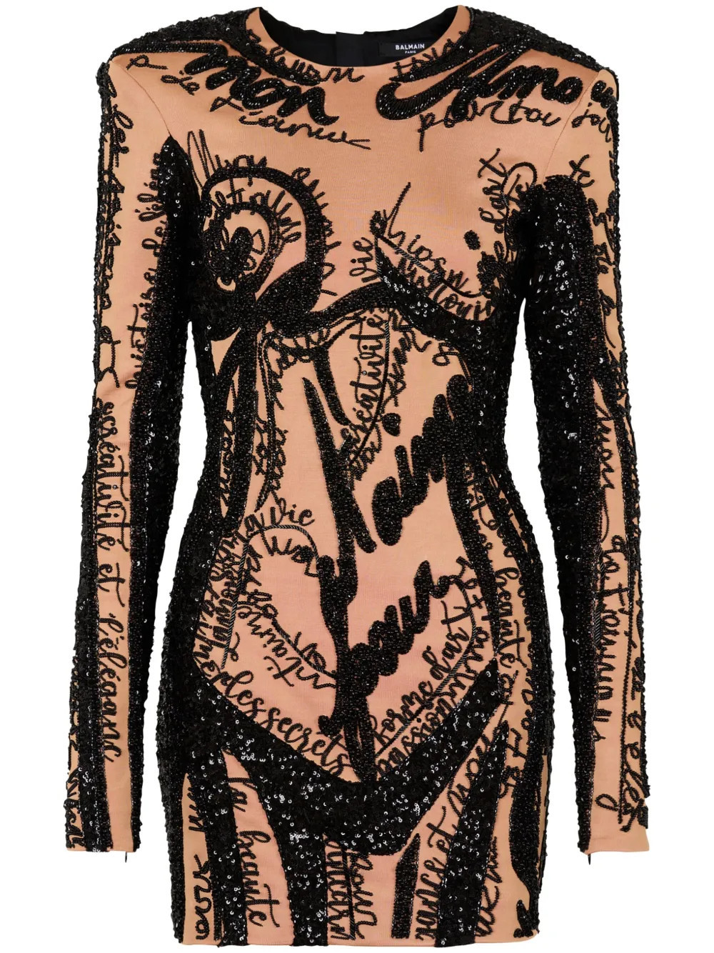 Balmain embroidered-body-motif mini dress - Neutrals | Farfetch Global