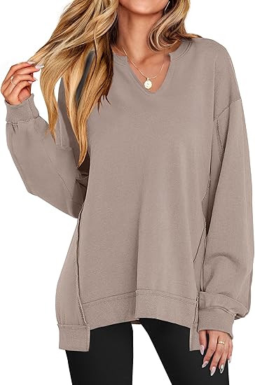 ANRABESS Women's Oversized Sweatshirts Long Sleeve Tunic Shirts V Neck Loose Pullover Tops 2025 T... | Amazon (US)