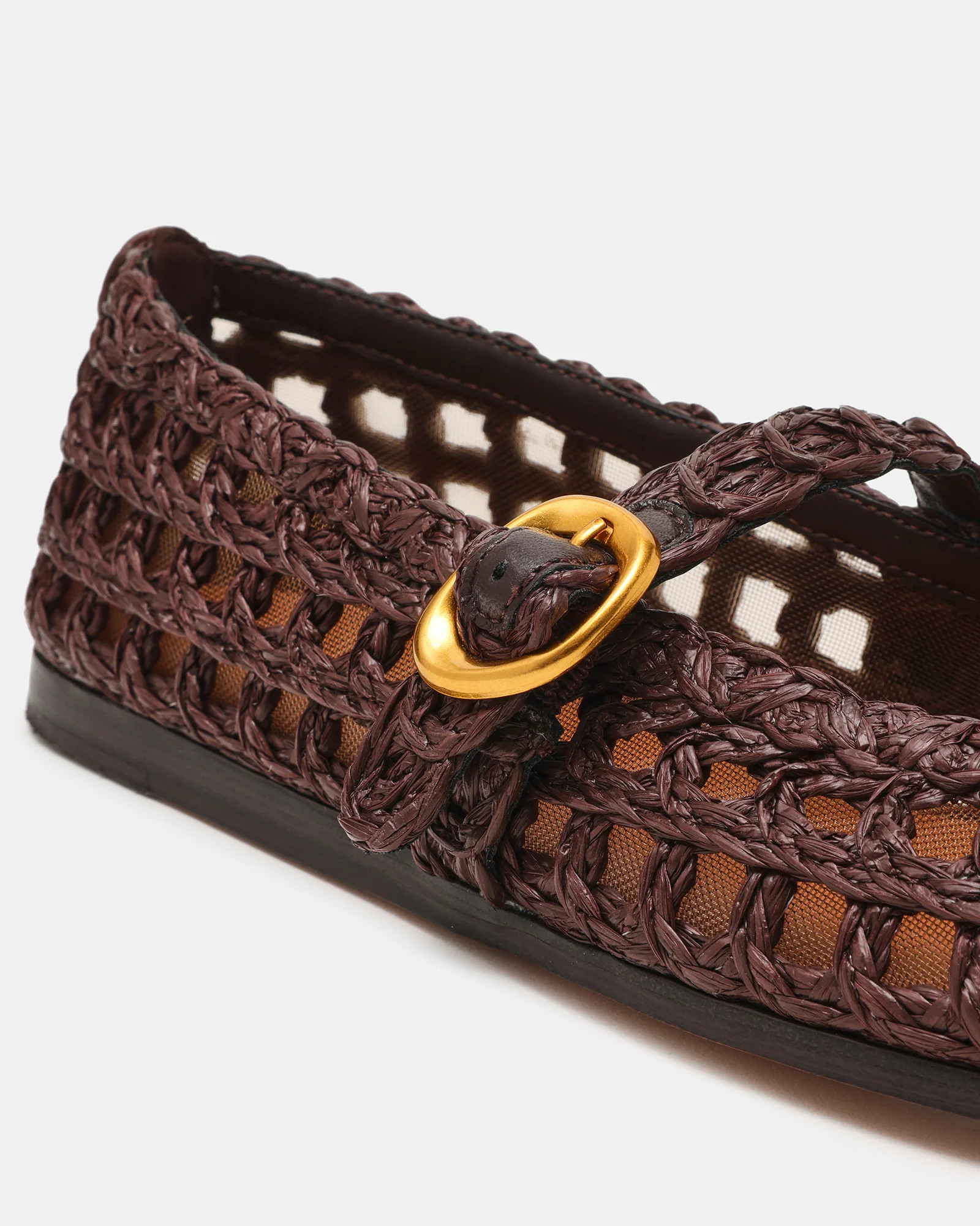 MELODY Brown Raffia Mary Jane Woven Buckle Round-Toe Women's Flat | Steve Madden (US)