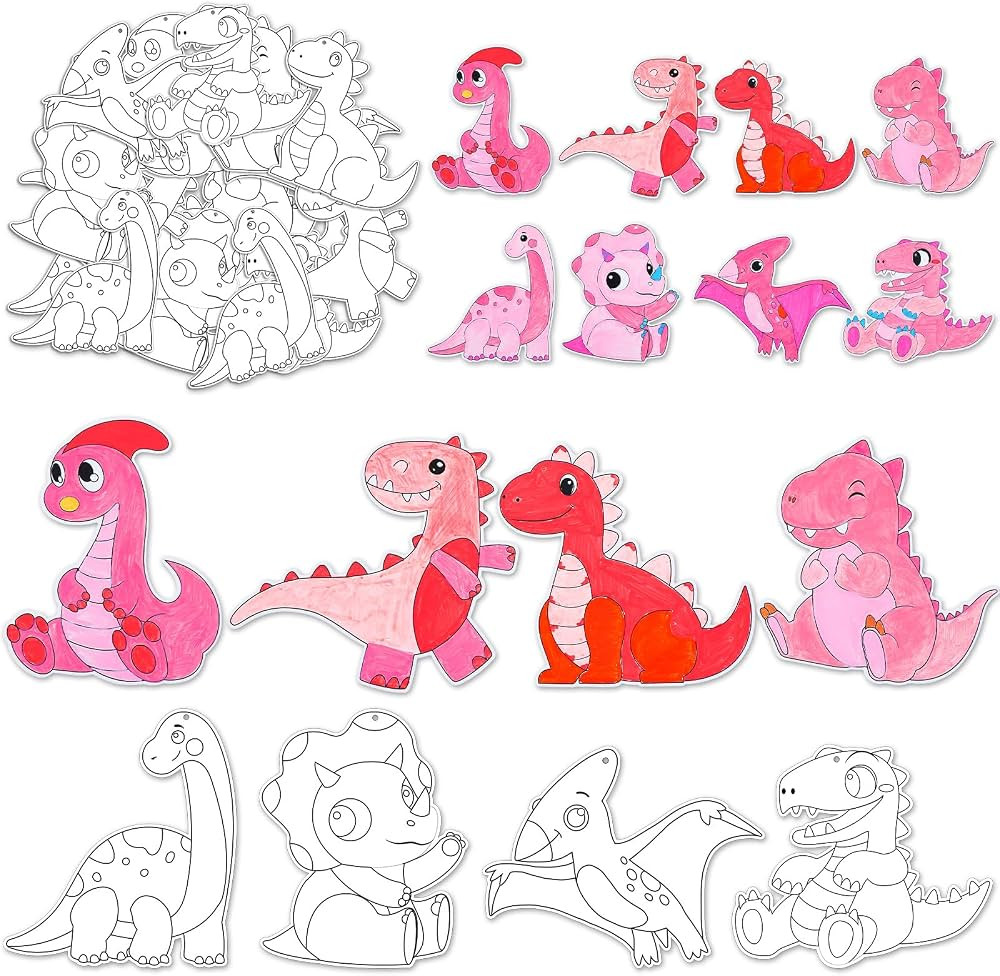 Jetec 80 Pcs Color Your Own Valentine's Day Dinosaur Kit DIY Coloring Craft Kit for Kids Coloring... | Amazon (US)