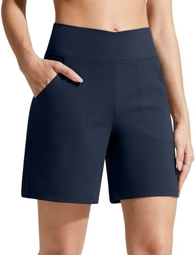 G4Free EverGoing Athletic Shorts for Women 6" Cross Waist Summer Casual Shorts with Pockets | Amazon (US)