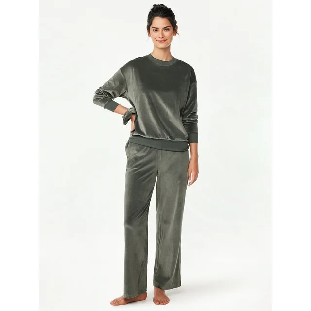 Joyspun Women's Ribbed Velour Top and Pants Pajama Set with Oversized Scrunchie, 3-Piece, Sizes S... | Walmart (US)