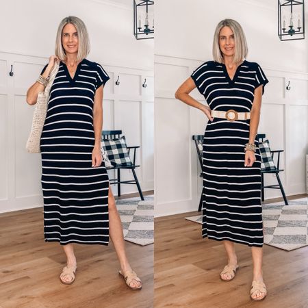 ⭐️ Amazon striped knit dress 
Loose comfy dress! Wear as a cover up or dress it up with a belt. Wearing a small 
Beach dress 
Vacation outfit 
Summer dress 


#LTKfindsunder50 #LTKsalealert #LTKtravel