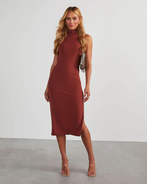 Down The Aisle Halter Neck Midi Dress - Brown | VICI