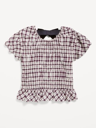 Short-Sleeve Plaid Smocked Top for Girls | Old Navy (US)