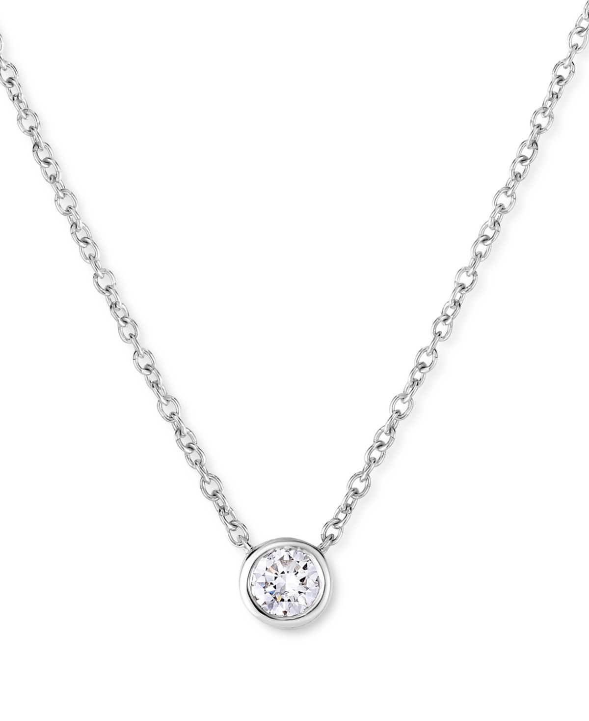 Lab-Created Diamond Bezel Solitaire Pendant Necklace (1/5 ct. t.w.) in Sterling Silver, 18" + 2" extender - Sterling Silver | Macy's