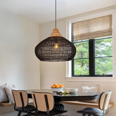 Black Rattan Pendant Light for Boho Home Decor | Wayfair North America