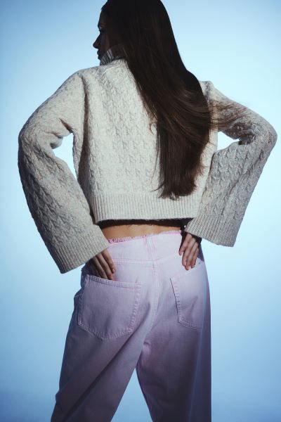 Jacquard-knit Turtleneck Sweater - Light beige melange - Ladies | H&M US | H&M (US + CA)