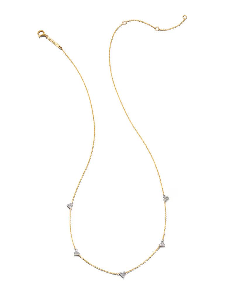 Three Stone Heart 14k Yellow Gold Strand Necklace in White Diamond | Kendra Scott