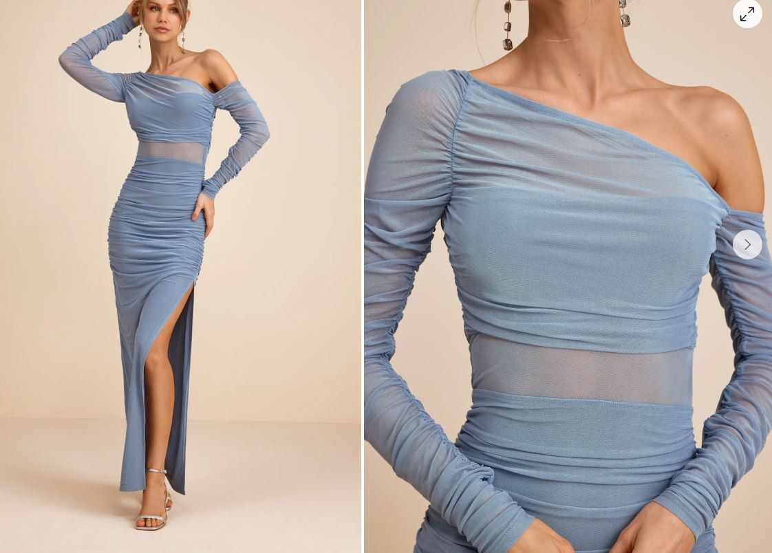 Lucena Slate Blue Mesh Asymmetrical Maxi Dress
Lulus womens dresses gown formal outfit 

 