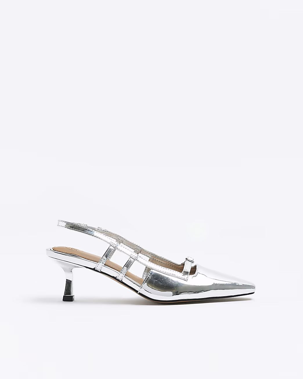 Silver metallic slingback court shoes | River Island (UK & IE)