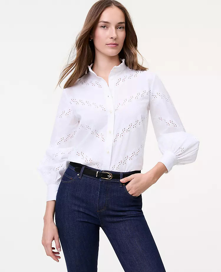 Weekend Eyelet Ruffle Collar Shirt | Ann Taylor