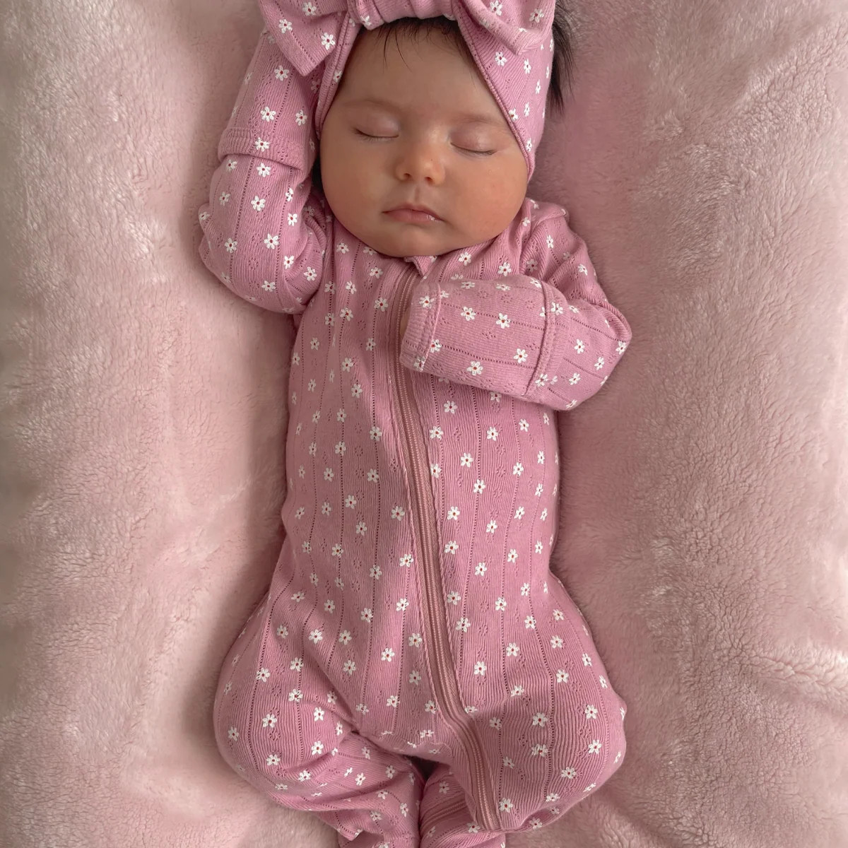 Pink Flower / Organic Pointelle 2-Way Zip Footie | SpearmintLOVE