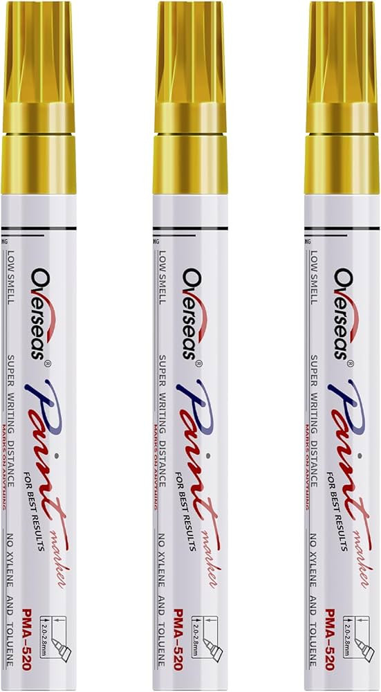Overseas Permanent Paint Markers Pens - 3 Pack Gold Oil Based Paint Pens, Medium Tip, Quick Dryin... | Amazon (US)