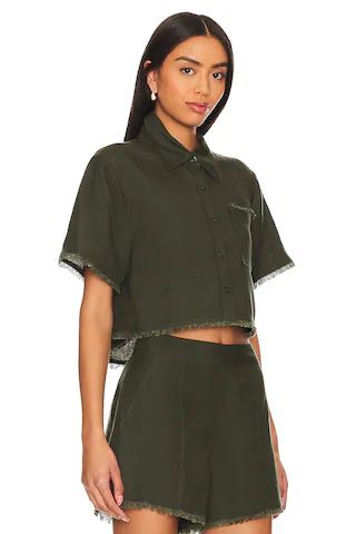 SIMKHAI Solange Cropped Shirt in Army from Revolve.com | Revolve Clothing (Global)