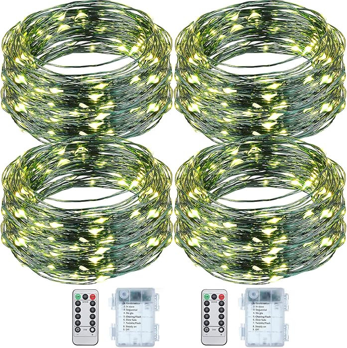 4 Pack Christmas Fairy String Lights Battery Operated Green Wire LED Waterproof String Lights wit... | Amazon (US)