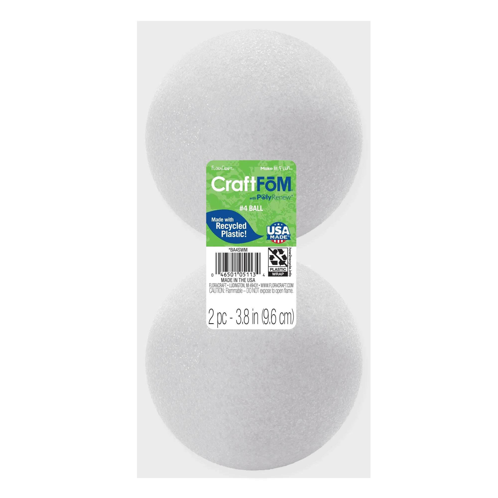 FloraCraft 2 Piece Crafting Foam Ball 3.8" White | Walmart (US)