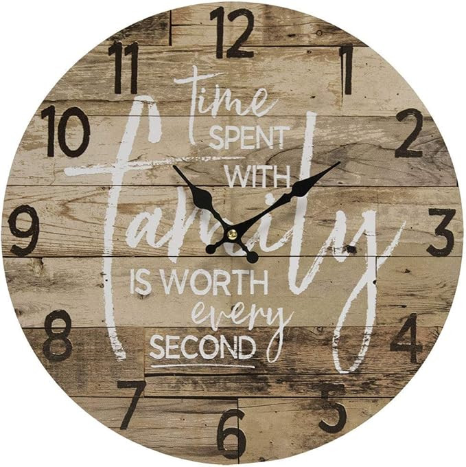 Round Farmhouse Wall Clock - 13 Inch – Decorative Wood Style Quartz Battery Operated Rustic Hom... | Amazon (US)